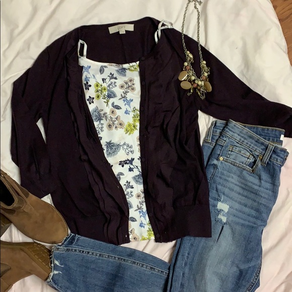 Loft 3/4 sleeve light cardigan w/ buttons - Picture 2 of 5